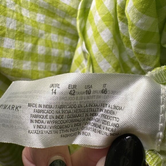 Primark Lime Check Puff Sleeve Cottagecore Dress UK14 EU42 US10 Western Cowgirl - Picture 4 of 8